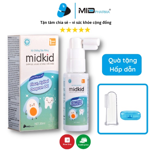 Xịt chống sâu răng Midkid cho bé giúp chăm sóc răng miệng, ngăn ngừa cảm cúm khi giao mùa, phù hợp cho trẻ em từ 1 tuổi