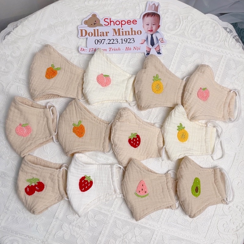 Khẩu Trang Xô Muslin Cho Bé Cao Cấp An Toàn, nhiều hình ngộ nghĩnh cho bé ( có nấc chỉnh)