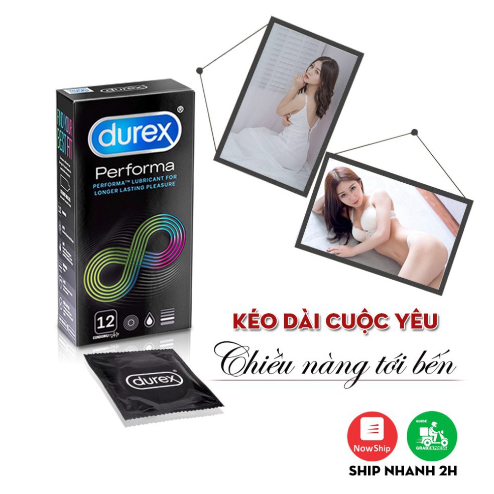 - Bao cao su Durex Performa - Bcs Siêu Mỏng, Bcs Siêu Hot - Hộp 12 cái - Size 52mm - Kéo Dài Thời Gian Quan Hệ