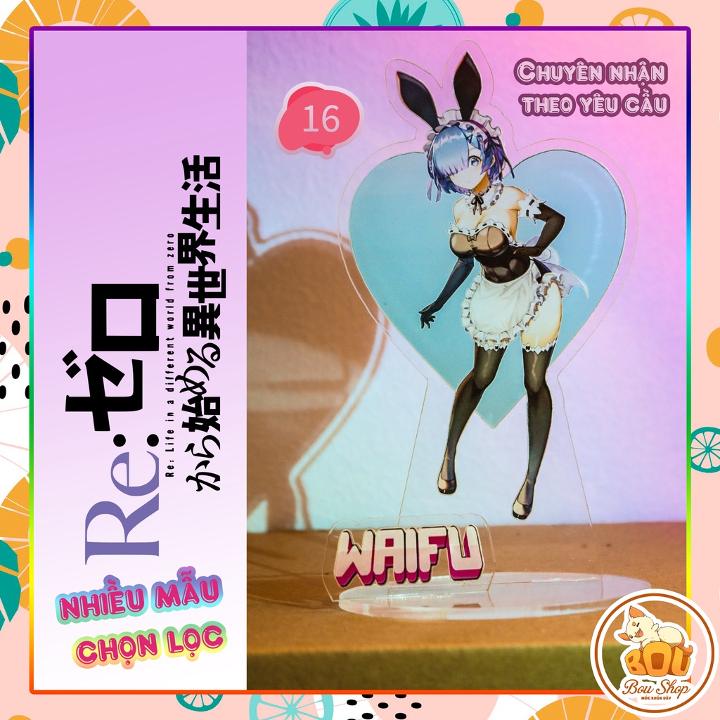 Tượng đứng Standee Re zero Ram Rem - Bắt Đầu Lại Ở Thế Giới Khác Anime Acrylic Mica/ Hộp đèn theo yêu cầu