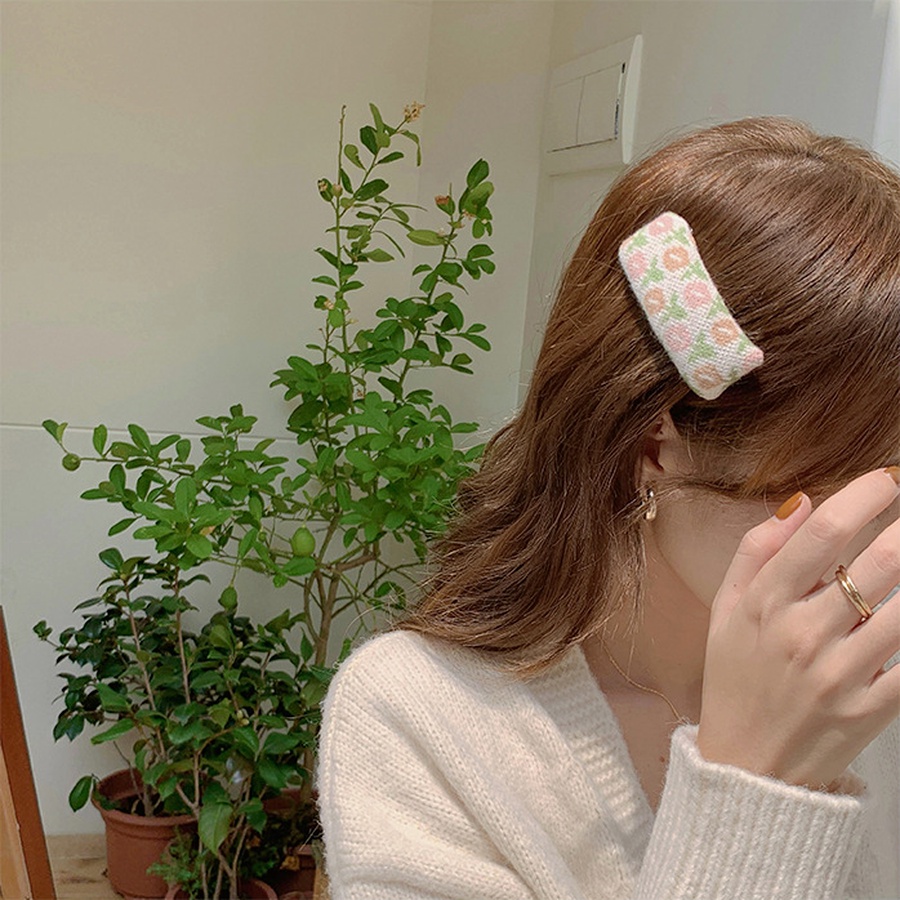 Băng đô cài tóc dệt kim phối hoa lá phong cách Hàn Quốc cổ điển thanh lịch
