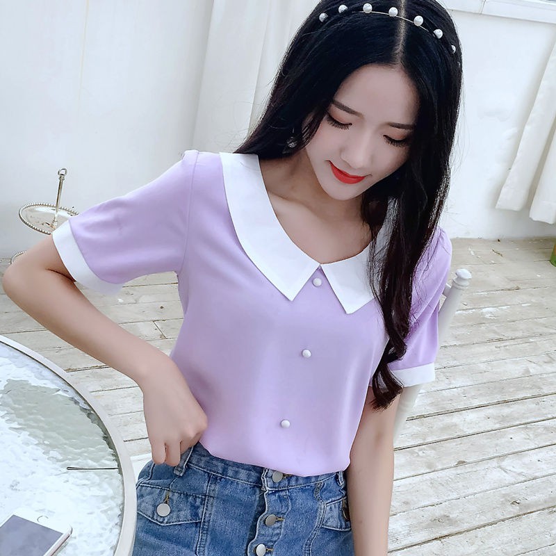 Mới Áo Sơ Mi Chiffon Cổ Tròn Tay Lỡ Dáng Ôm Thời Trang Mùa Hè Cho Nữ 2021