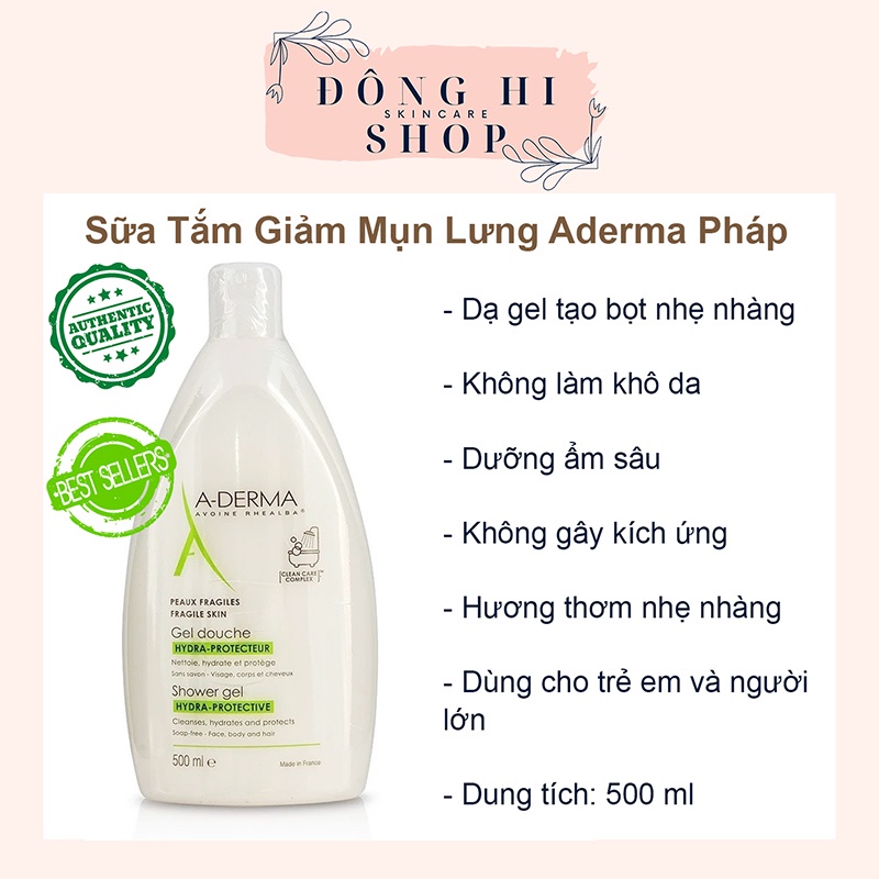 Sữa Tắm Giảm Mụn Lưng Aderma ⚡FREE SHIP⚡ Giảm Viêm Nang Lông, Viêm Lỗ Chân Lông, cho da mẫn cảm, Cho cả người lớn và bé