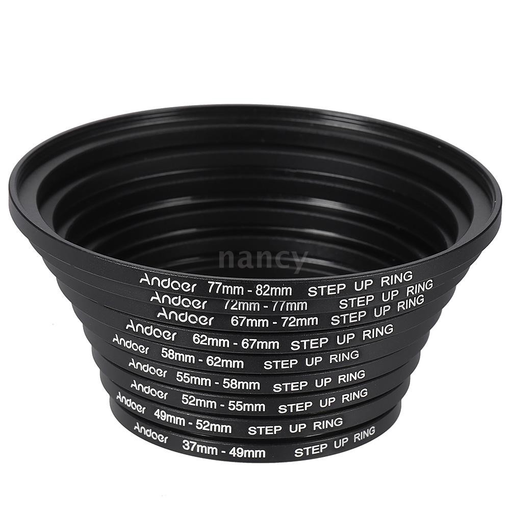 Set 18 vòng kim loại gắn bộ lọc ống kính máy ảnh Andoer 37-49-52-55-58-62-67-72-77-82mm mở rộng/ thu nhỏ cho nhiếp ảnh