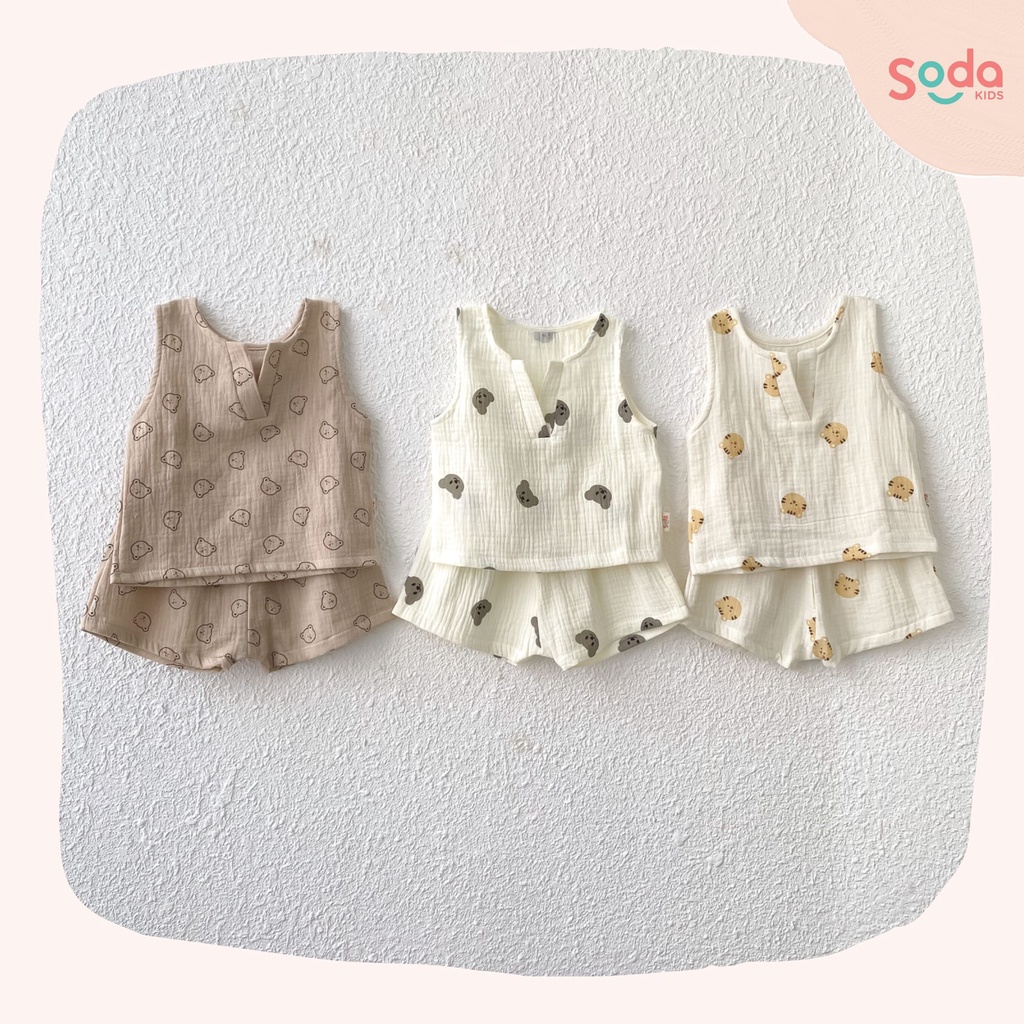 Bộ quần áo bé trai V-neck Set SODA KIDS thiết kế cổ V, chất liệu xô muslin mềm mại, thoáng mát