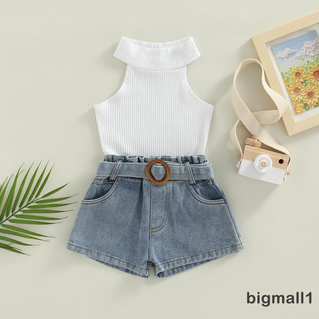 Set Áo Thun Không Tay Kèm Quần Short Denim Cho Bé 1-6 Tuổi