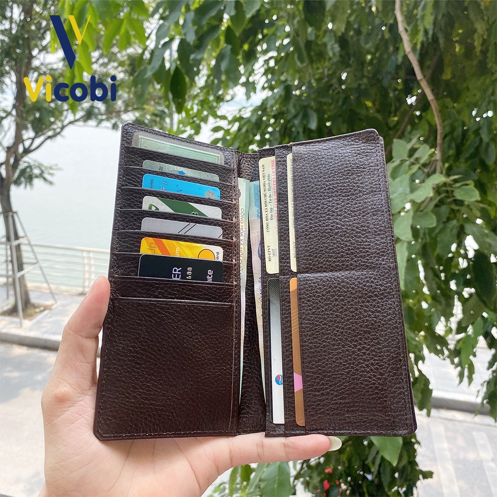 Bóp ví dài nam da bò TT Vicobi đựng thẻ Card ATM, CMND, GPLX, cà vẹt hay bằng lái xe mới hoặc cũ gia công tại Việt Nam