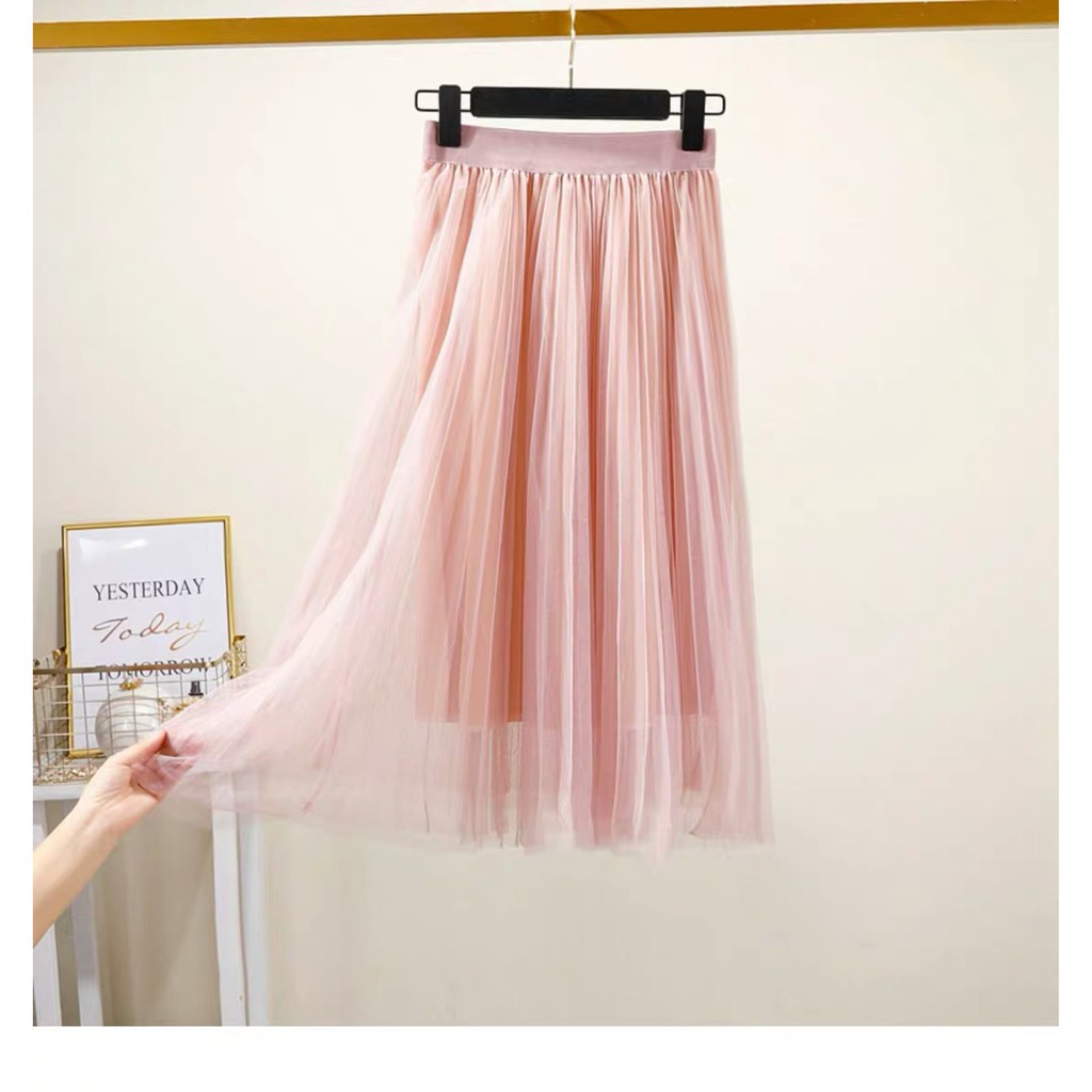 (HÀNG SẴN) Chân váy lưới xếp ly dáng dài bồng bềnh | BigBuy360 - bigbuy360.vn