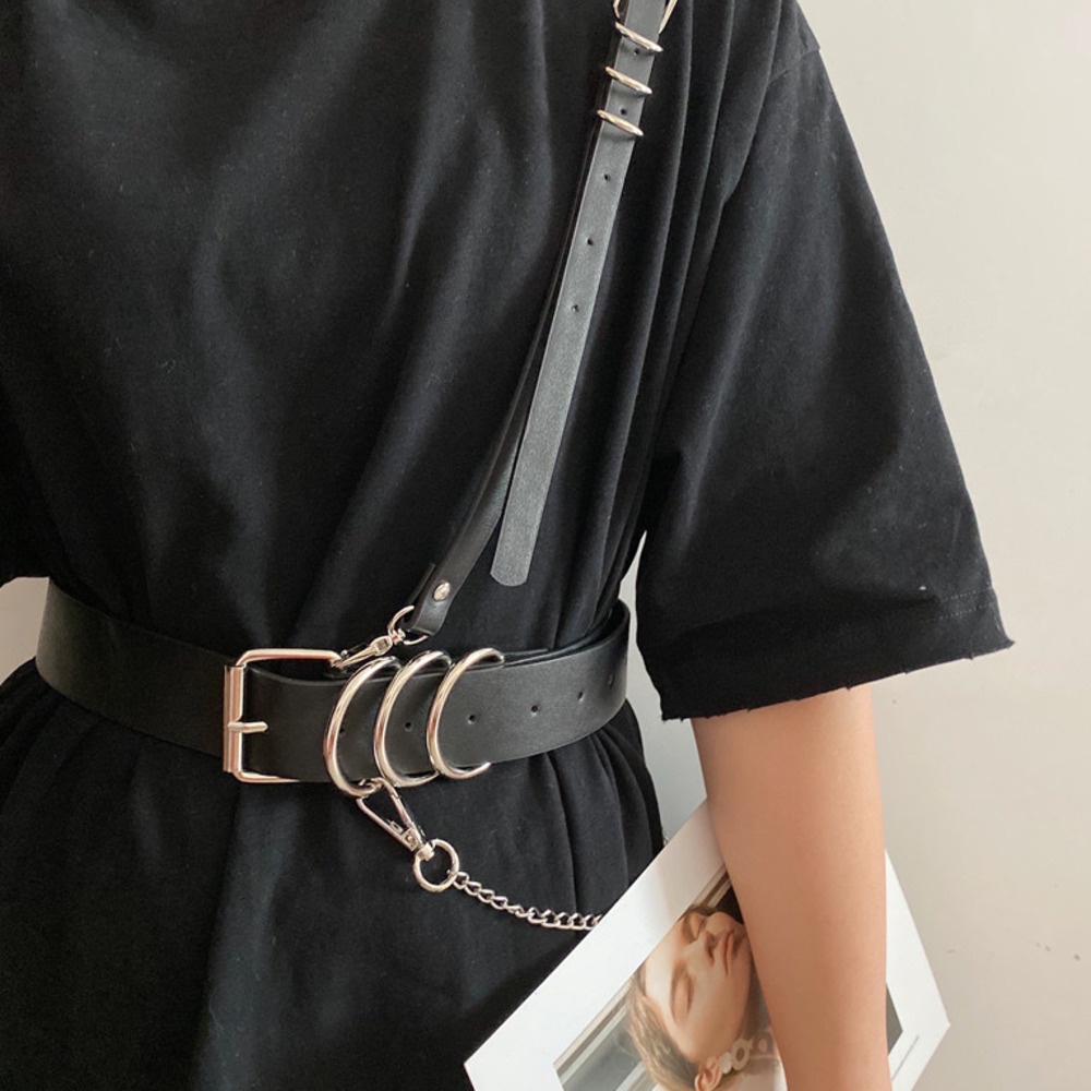 Thắt Lưng Phối Dây Xích Chéo Phong Cách Âu Mỹ Cá Tính