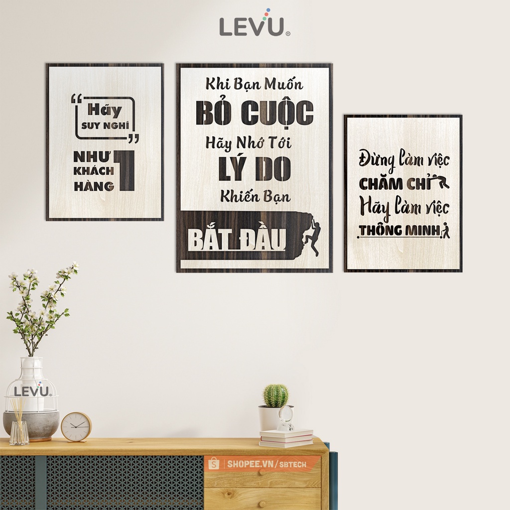 Bộ 3 tấm tranh slogan treo tường bố cục hiện đại SB3 combo tranh treo tường 3 tấm phong cách mới
