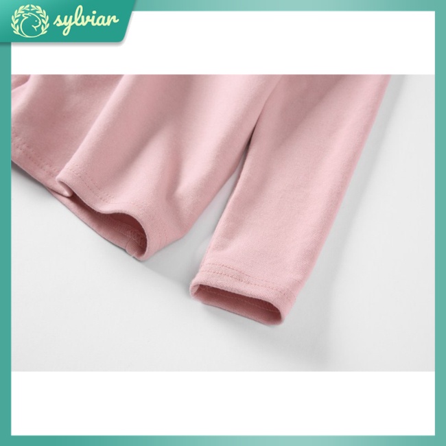 Áo Thun Cotton Tay Dài Cổ Cao Màu Trơn Dễ Thương Dành Cho Bé Gái