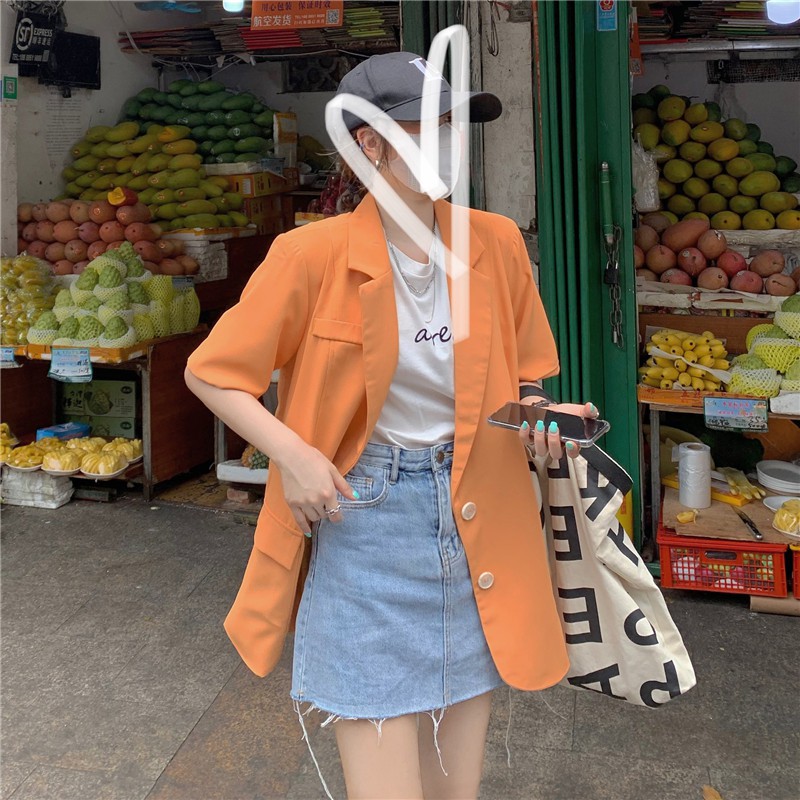 Ảnh thật 5 hình cuối-HC616.Áo blazer cam ngắn tay mùa hè phong cách Hàn Quốc | BigBuy360 - bigbuy360.vn