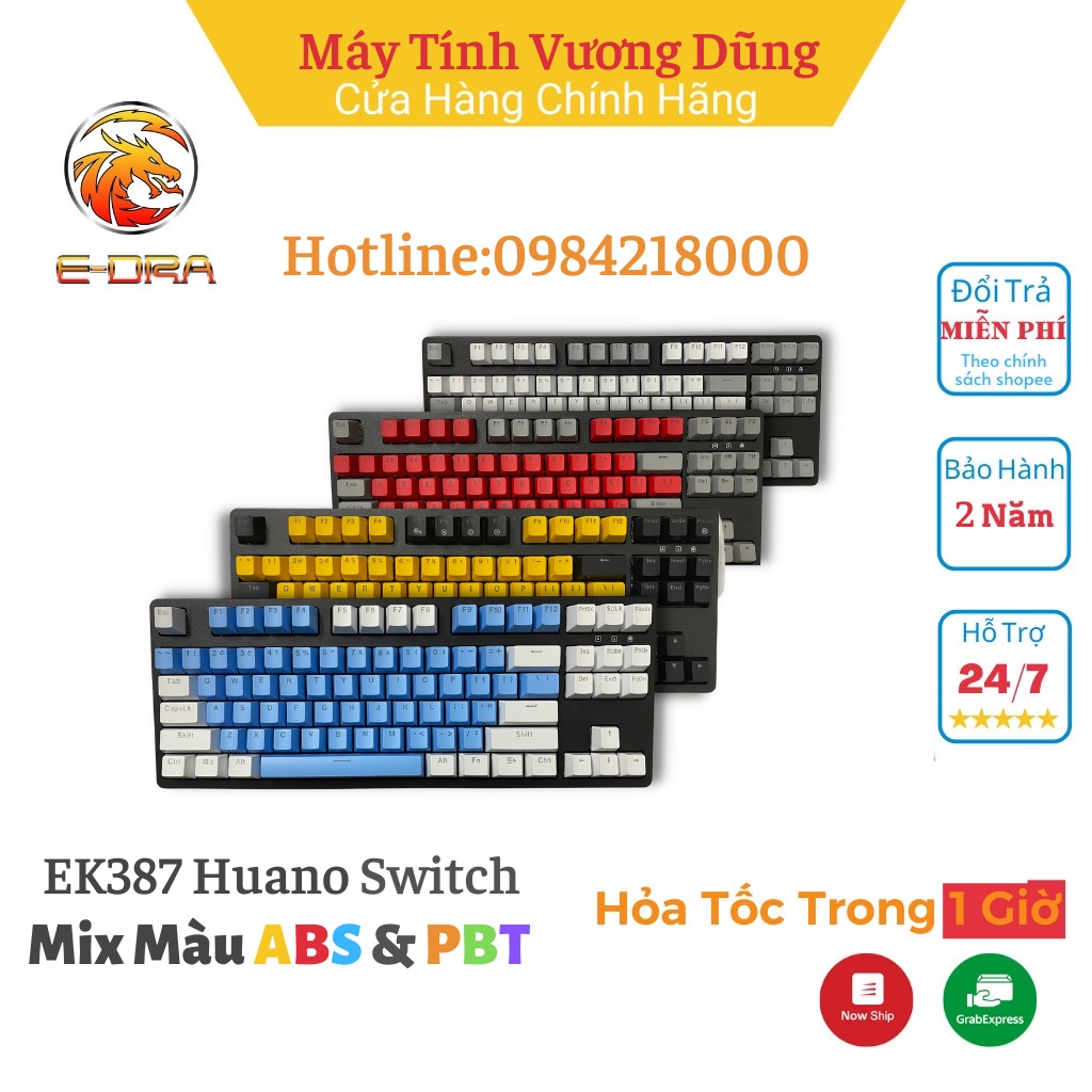 Bàn phím cơ Edra EK387 - Led Rainbow - Bàn phím cơ Mix Màu Cực Độc - Phiên Bản 2022 - Bảo hành 24 tháng toàn quốc