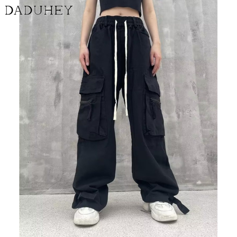 DaDuHey Men and Women Couple's Autumn New Trendy Loose Casual Pants Multi-Pocket Solid Color Overalls