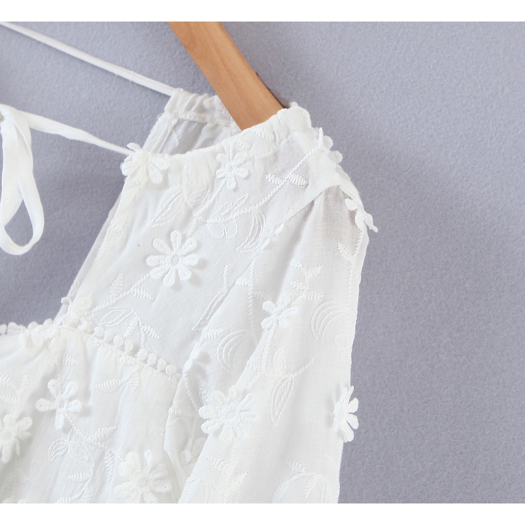 Zara Morocco full tag - Đầm Zara trắng hoa thêu DT0HNG70N10