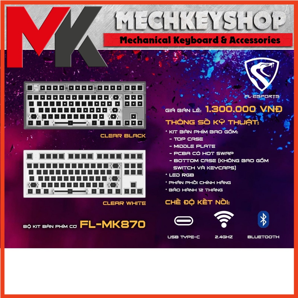 [Chính hãng] Bộ kit bàn phím cơ MK870 3 chế độ kết nối bảo hành 12 tháng