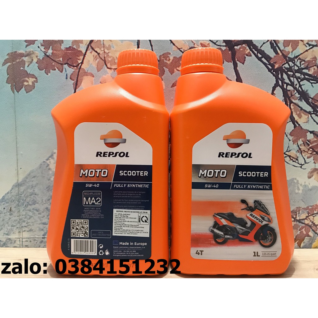 Nhớt Repsol Scooter Fully Synthetic 5W40 1L, nhớt cao cấp dành cho xe tay ga