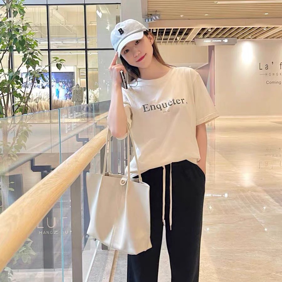 Áo phông nữ công sở tay ngắn không cổ cao cấp XingChang cotton mềm mịn in Enque,ter mã NXC11