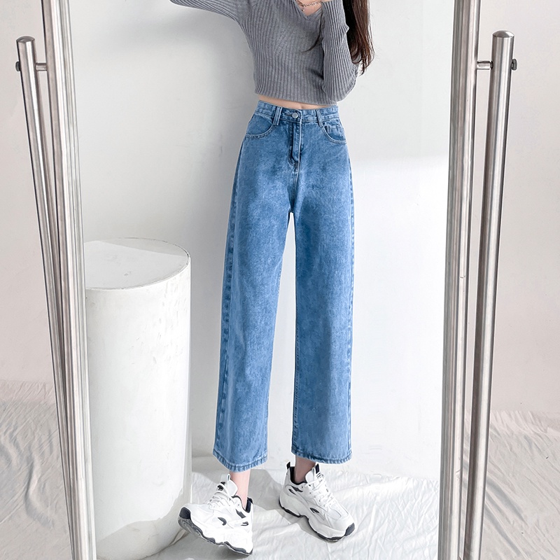 Quần jean SUXI lưng cao ống rộng thời trang mùa thu cho nữ