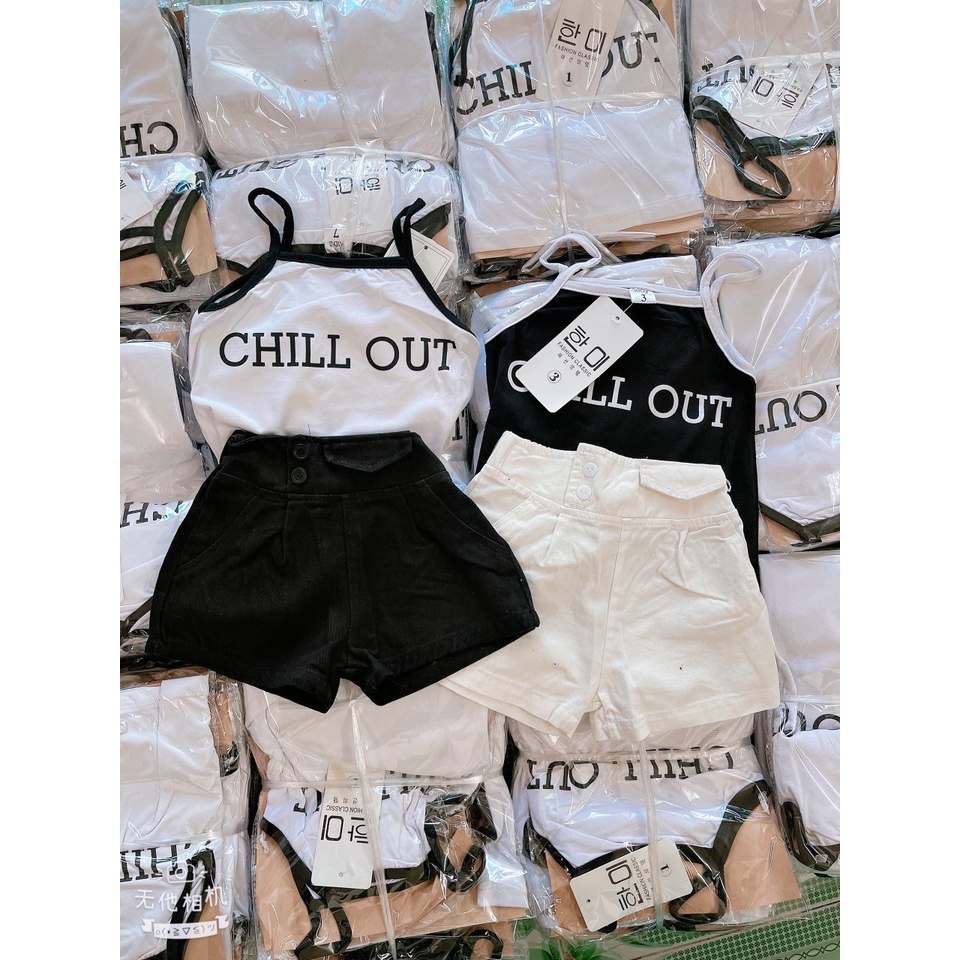 Sét áo 2 dây cho bé gái chất cotton Chill Out kết hợp quần short kaki sành điệu