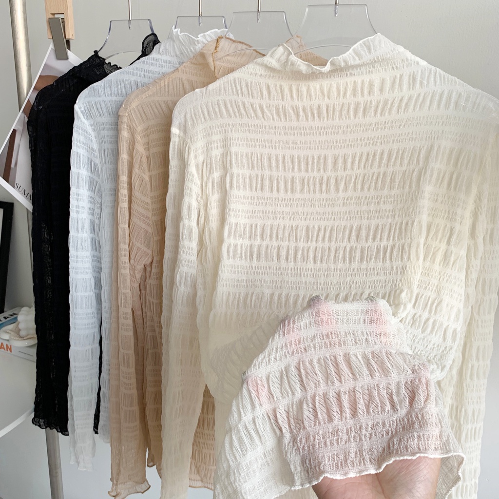 NZN Phong Cách Mới Nửa Cổ Cao Thêu Hoa Tinh Tế Bên Trong Áo Sơ Mi Ren Siêu Cổ Tích Gạc Đế