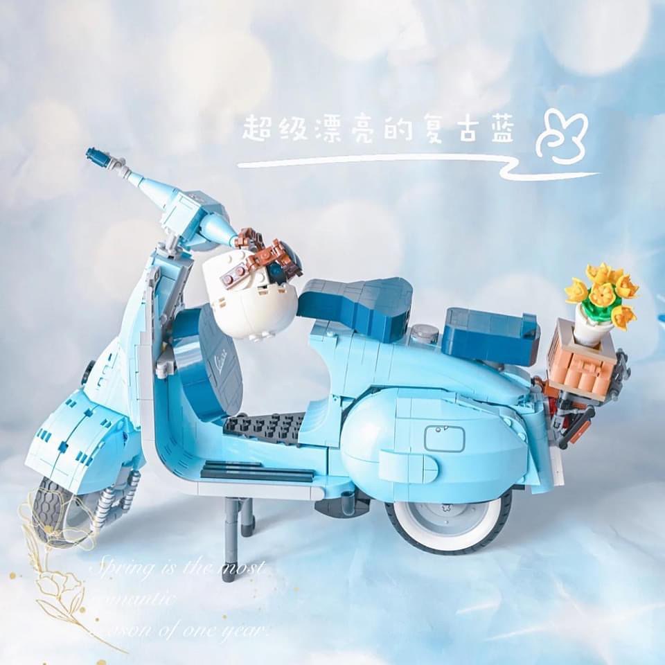 Đồ chơi xếp hình XE VESPA 125 | Đồ chơi lắp ráp xe Vespa cổ điển màu xanh lịch lãm