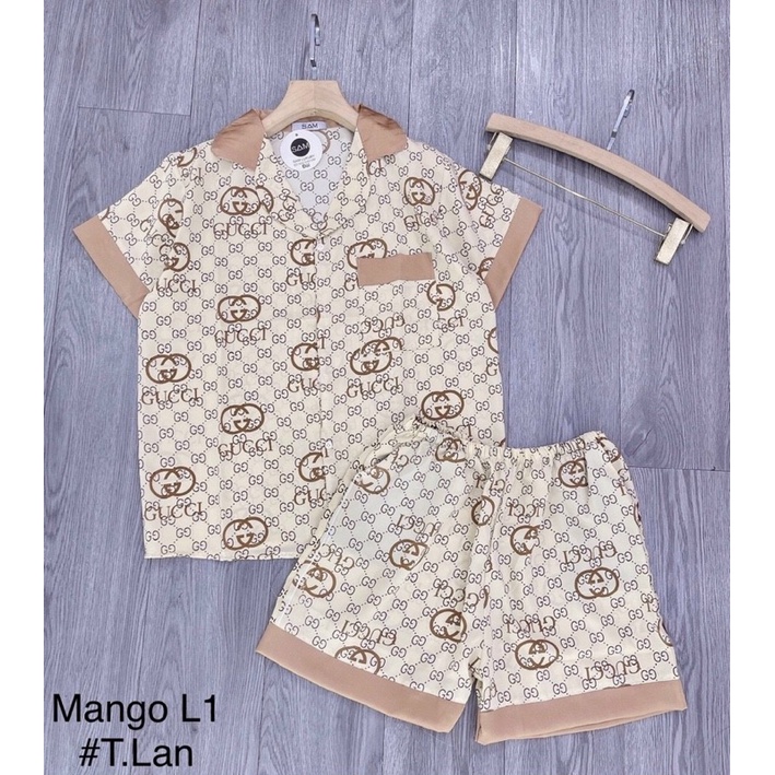 Bộ pijama lụa quần đùi áo cộc chất mát lụa latin hành thiết kế