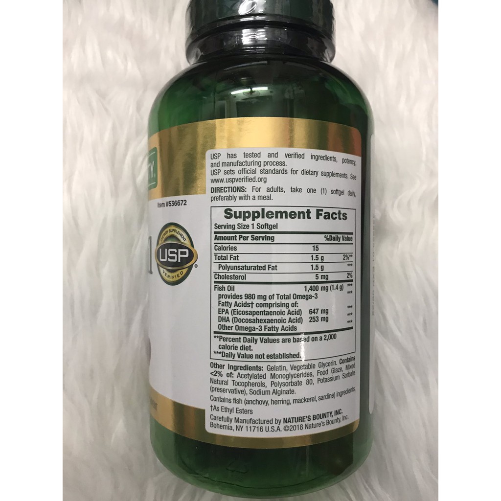 Dầu cá Nature’s Bounty Fish Oil 1400mg của Mỹ