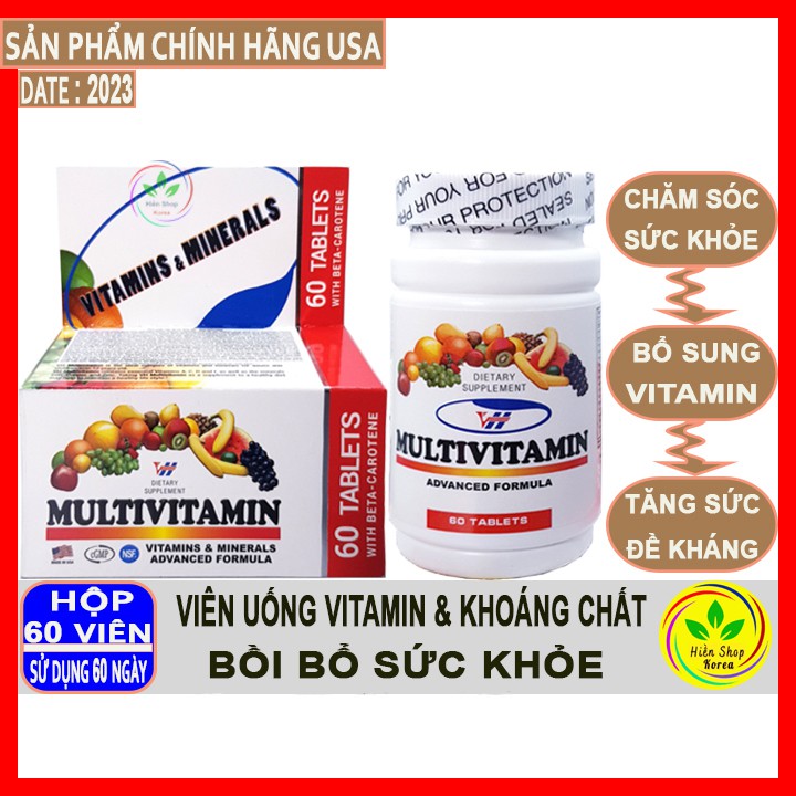 Viên uống vitamin tổng hợp và khoáng chất VH-MULTIVITAMIN của mỹ hộp 60 viên DATE 2023