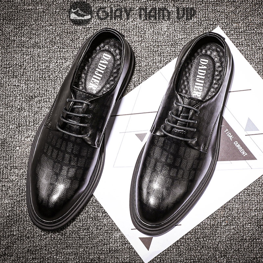 Giày Nam Da Bò Thật Công Sở Cao Cấp GIAYNAMVIP Giày Nam Đen Đẹp Hàn Quốc Vân Caro Nhỏ GNK149