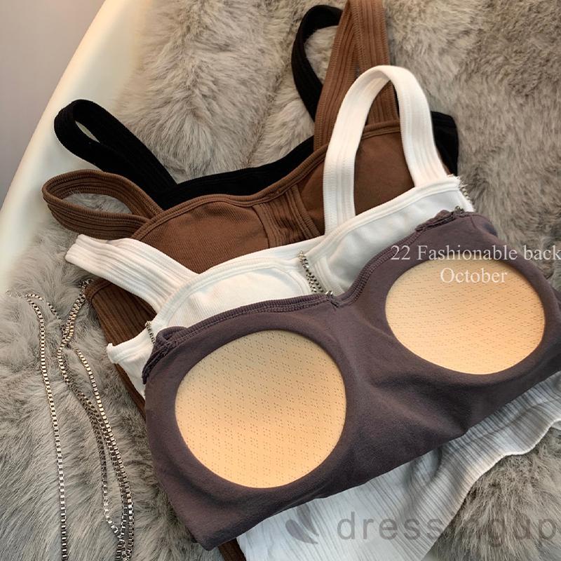 Áo Croptop Không Tay Đệm Mút Màu Trơn Phối Dây Xích Kim Loại Cho Nữ