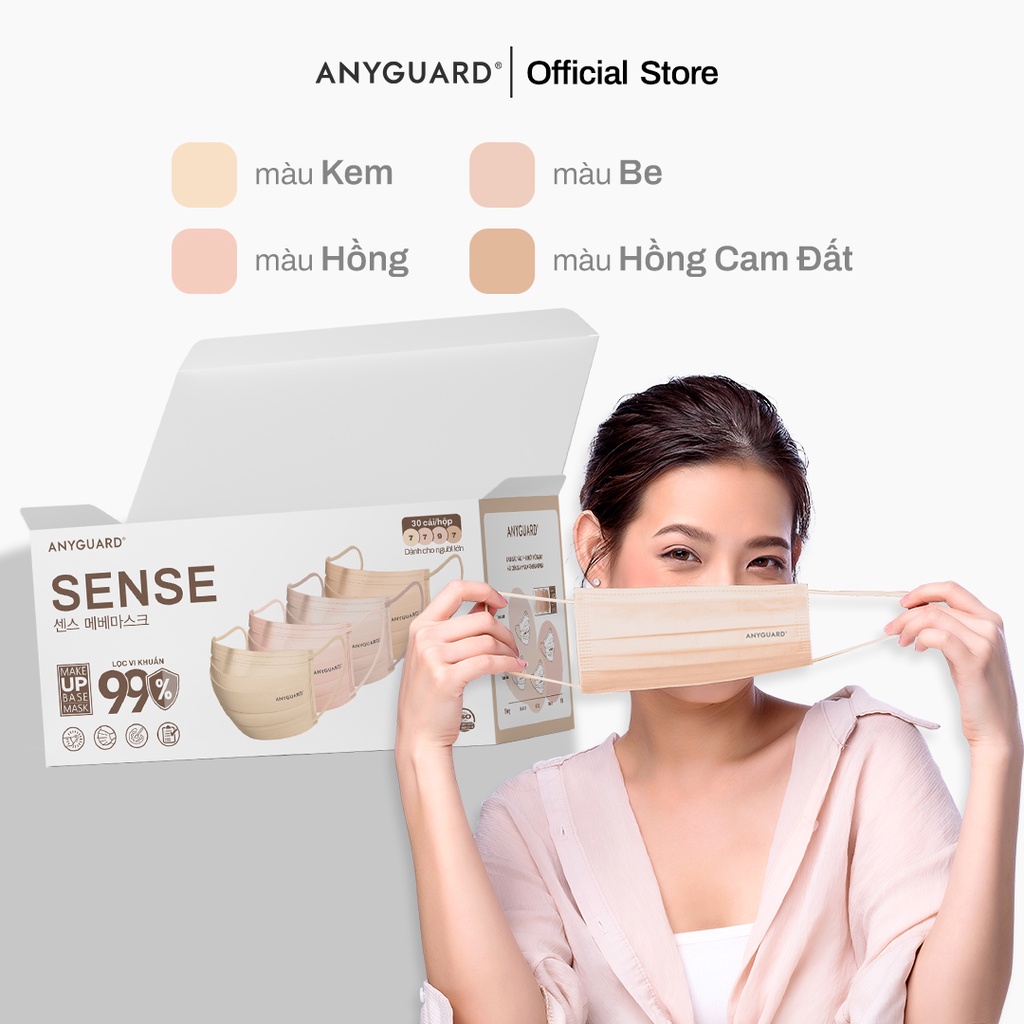 Khẩu Trang Hàn Quốc Sense Màu Pastel 3 Lớp Kháng Khuẩn Chính Hãng ANYGUARD An Toàn Cho Da Nhạy Cảm-Màu Pastel