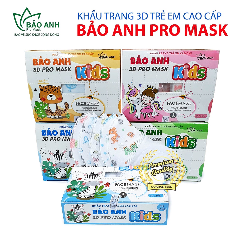 [Hộp 3d mask cho bé 2-10 tuổi] Khẩu trang trẻ em 3d mask Taki và Bảo Anh chính hãng hộp 50 cái, đạt tiêu chuẩn bộ y tế