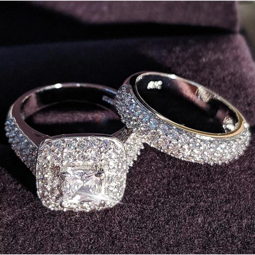 Cặp nhẫn đôi bạc s925 cao cấp đính đá dành cho các đôi tình nhân