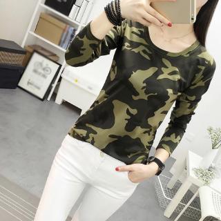 Áo thun nữ dài tay cổ tròn họa tiết rằn ri thời trang