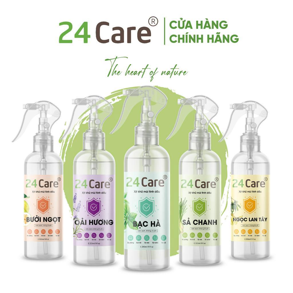 Xịt phòng tinh dầu Sả Chanh 24Care 250ml - Khử mùi thơm phòng, sát khuẩn, đuổi muỗi