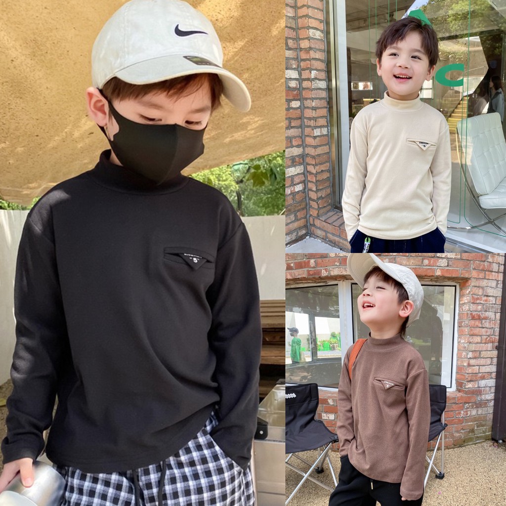 AB290 - Áo thun bé trai cao cổ trơn sz 90-150, áo cho bé co dãn 4 chiều