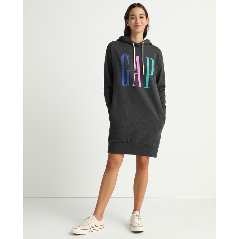 Váy Nỉ Hoodie Nữ Dáng Suông Logo Xám G@p