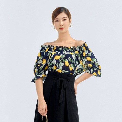 Áo kiểu sơ mi nữ họa tiết chun vai TKFASHION SMKA57