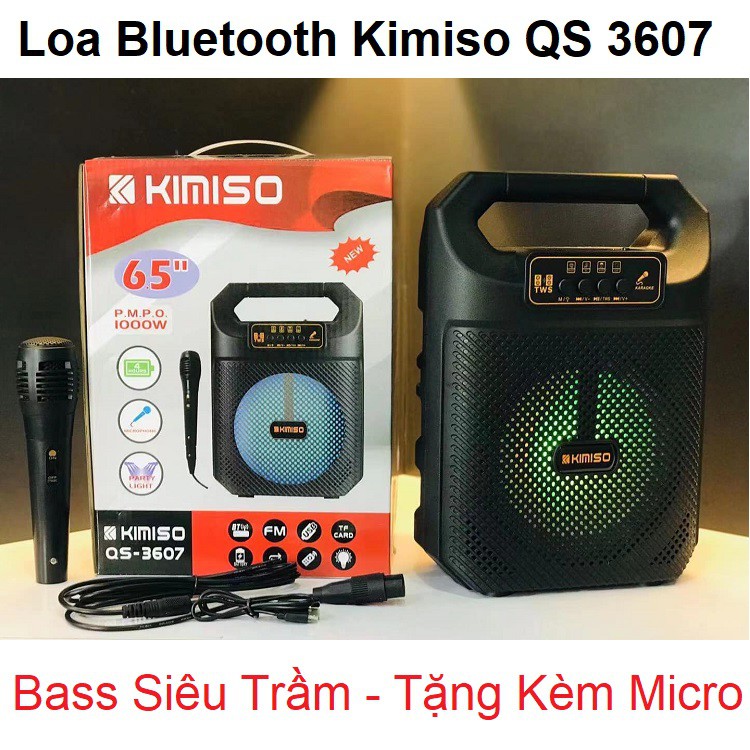 Loa Kéo Mini Nhỏ Gọn - Kết Nối Bluetooth - Âm Bass Hay - Tặng Kèm Micro Hát Karaoke - Kimiso QS 3607 - Chính Hãng