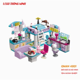Bộ xếp hình phòng ngủ bé gái kiểu lego biến đổi 3 trong 1 QMAN 4801