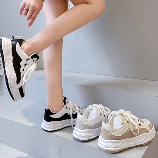 Giày Thể Thao Nữ Ulzzang Vintage, Giày Vải Cao Cấp Đế Độn 4cm Thắt Dây 2 Màu, Hàn Quốc Street Style - Iclassy_shoes