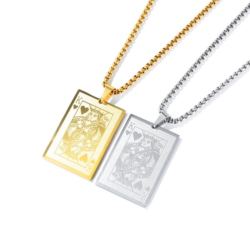 Vòng cổ Mặt Thẻ Khắc Chữ King Heart K Thời Trang Cho Nam