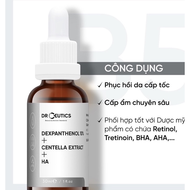 Serum B5 DrCeutics Cấp Ẩm Và Phục Hồi Da Dexpanthenol 10% + Centella Extract + HA