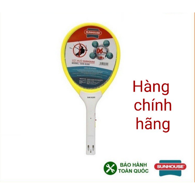 Vợt Muỗi Chính Hãng Sunhouse SHE-E200 Màu Vàng Pin Khỏe, Độ Bền Cao