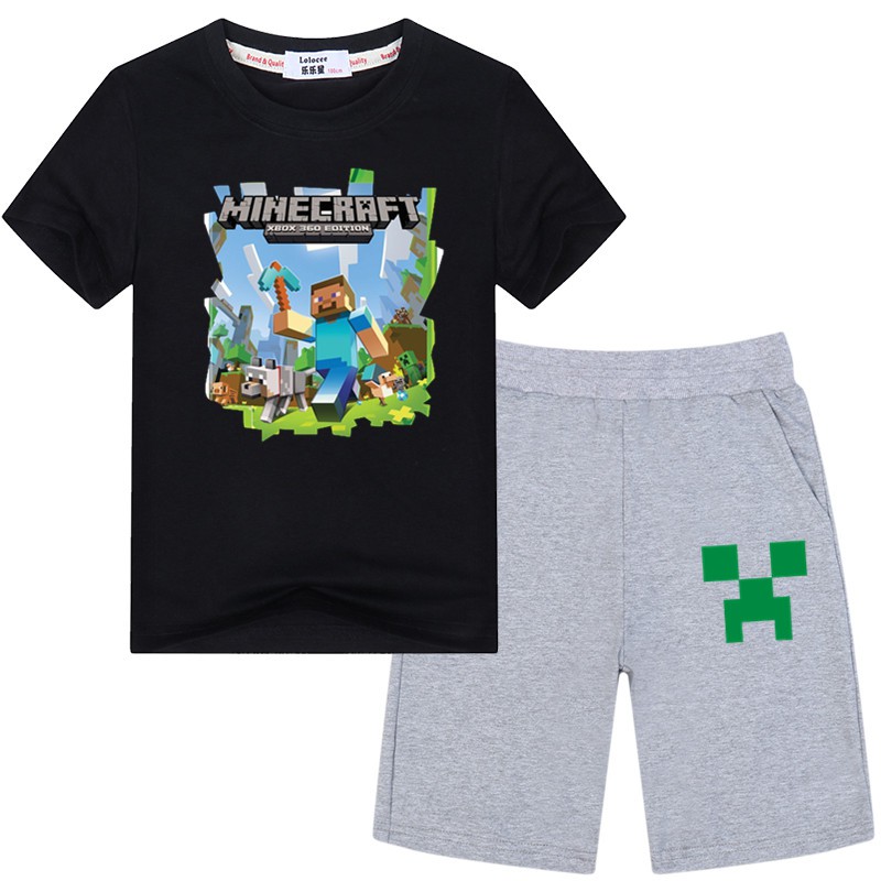 Bộ Đồ Bé Trai 2 Món Gồm Áo Thun + Quần Short Phong Cách Minecraft