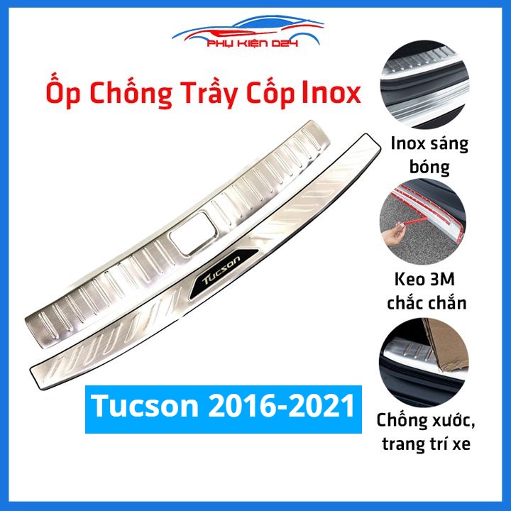 Ốp chống trầy cốp Tucson 2016-2017-2018-2019-2020-2021 inox sáng bóng bảo vệ xe chống va đập