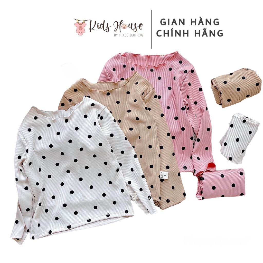 Bộ đồ thu đông thun tăm dài tay chấm bi siêu xinh thời trang cho bé gái