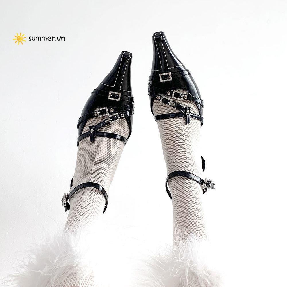 Giày Cao Gót Mũi Nhọn Màu Đen Thời Trang Mùa Thu 2022 Phong Cách Âu Mỹ Cho Nữ