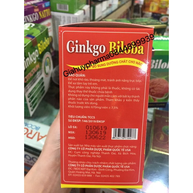 Viên uống bổ não Ginkgo Biloba 240mg hộp màu đỏ